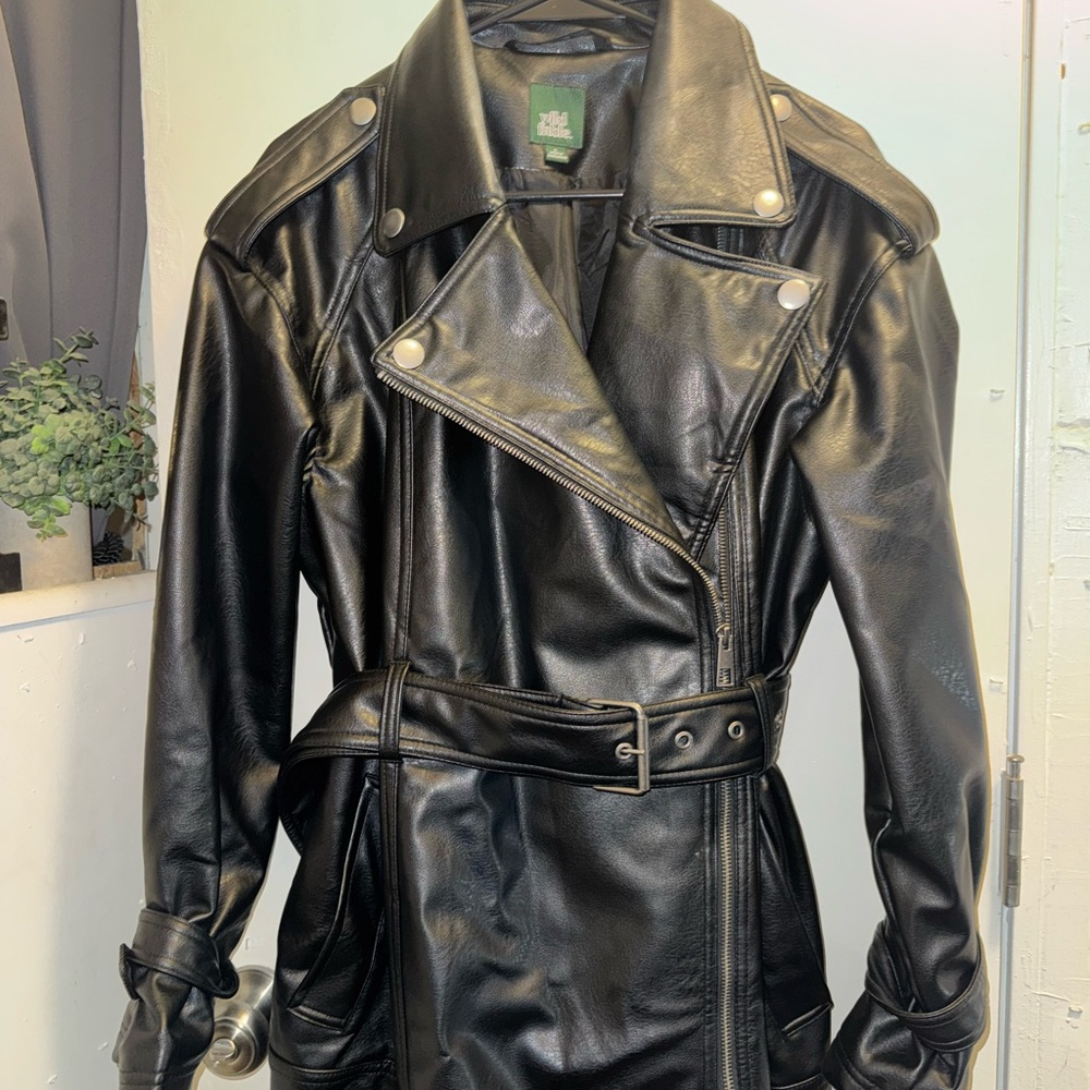 Wild Fable Black Leather Belted Jacket